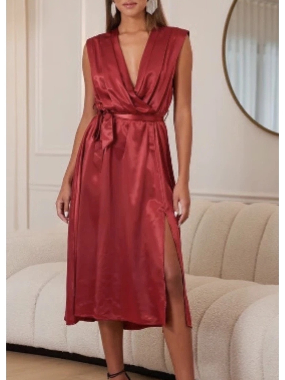 bishop + Young Aeries Rust Red Wrap Midi Dress New Size Small